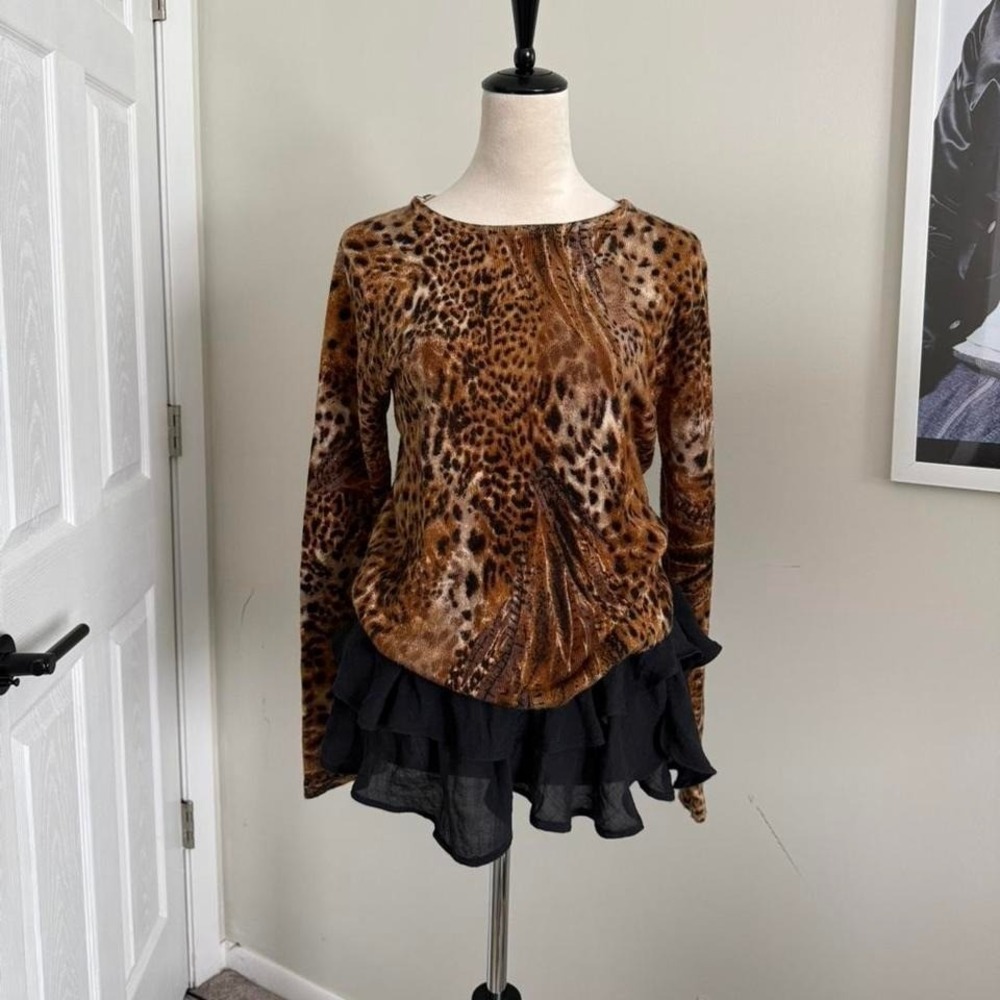Vintage 90's Leopard cheetah print long sleeve sweater top Cathy Daniels